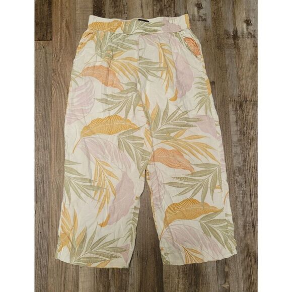 Tahari 100% Linen Wide Leg Capri Pants Elastic Waist Size Large Printed - Picture 1 of 8